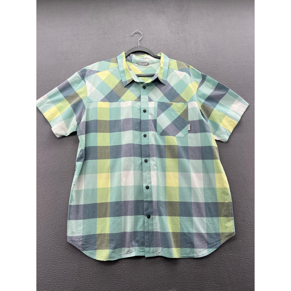 Columbia Sportswear Shirt Mens XXL Green Blue Plaid Short Sleeve Button Up